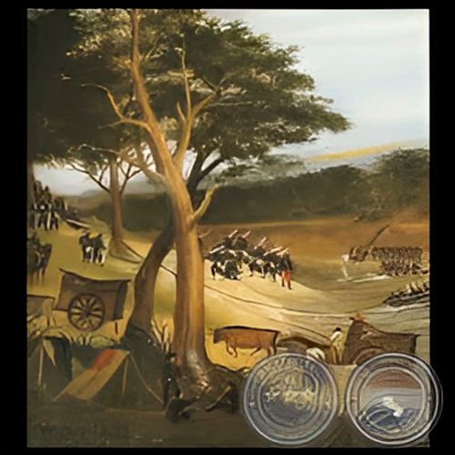 PRIMER CUERPO DEL EJÉRCITO ARGENTINO PASA POR EL RÍO CORRIENTES, 1865 - Óleo de CANDIDO LÓPEZ 