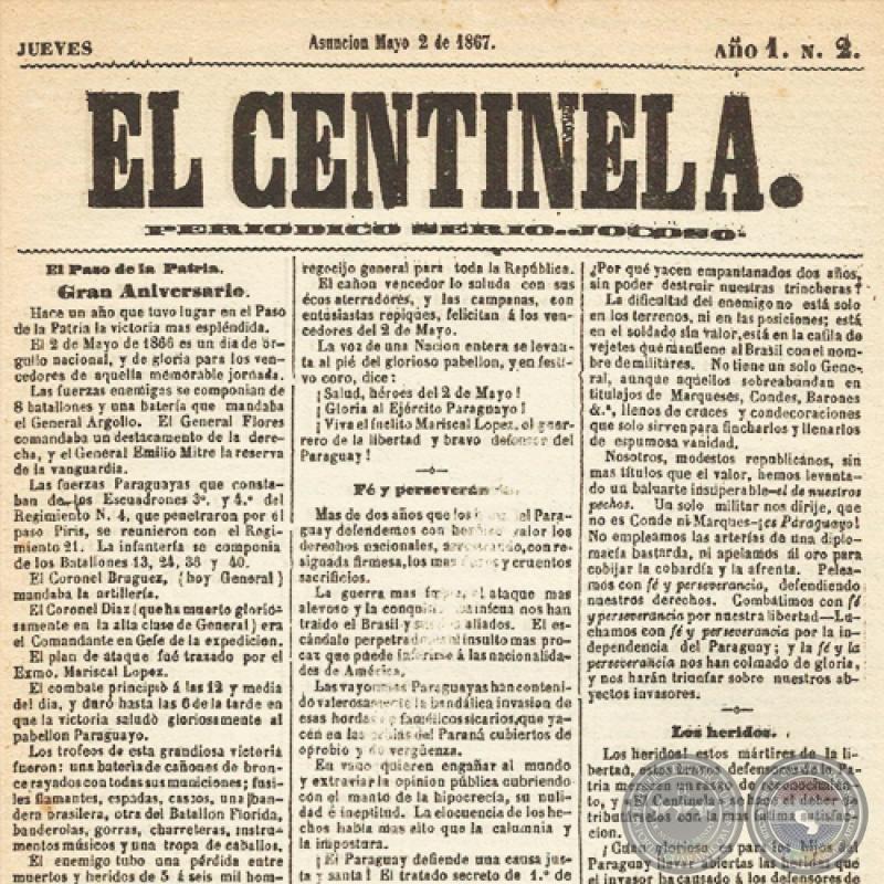 EL CENTINELA Nº 2 PERIÓDICO SERIO..JOCOSO, ASUNCIÓN, MAYO 2 de 1867