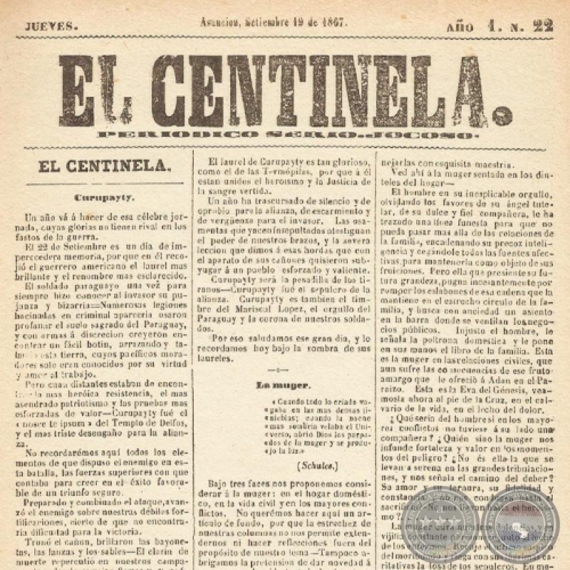 EL CENTINELA Nº 22 PERIÓDICO SERIO..JOCOSO, ASUNCIÓN, SETIEMBRE 19 de 1867