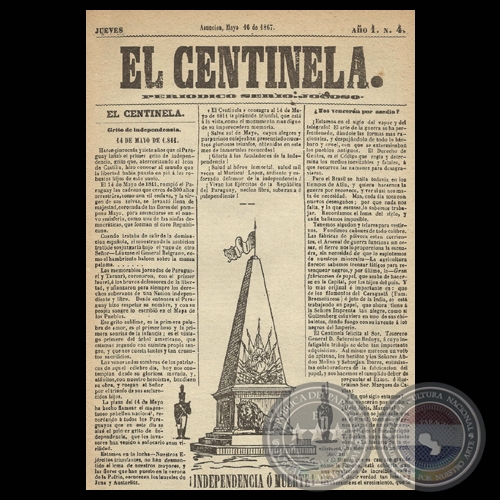 EL CENTINELA N 4 PERIDICO SERIO..JOCOSO, ASUNCIN, MAYO 16 de 1867