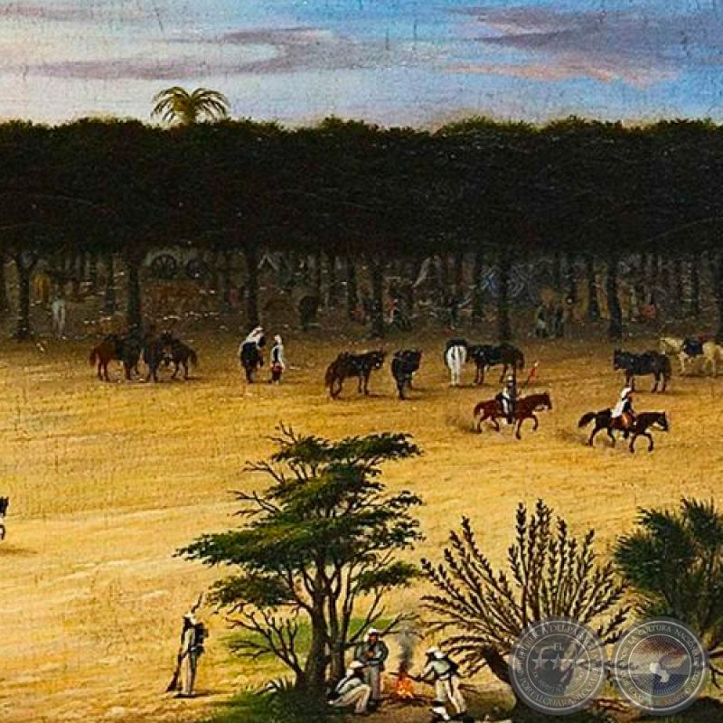 EL NARANJAL, CAMPAMENTO DE ENSENADITAS, 1866 - Óleo sobre tela de CANDIDO LÓPEZ 