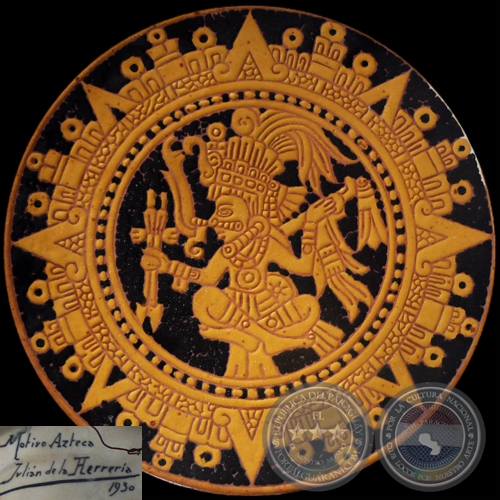 MOTIVO AZTECA, 1930 - Plato de cerámica de JULIÁN DE LA HERRERÍA