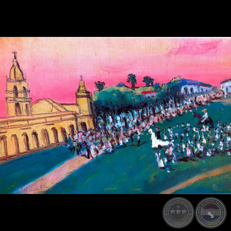 UN CASAMIENTO EN VILLARRICA, C. 1980 - Óleo de IGNACIO NÚÑEZ SOLER 