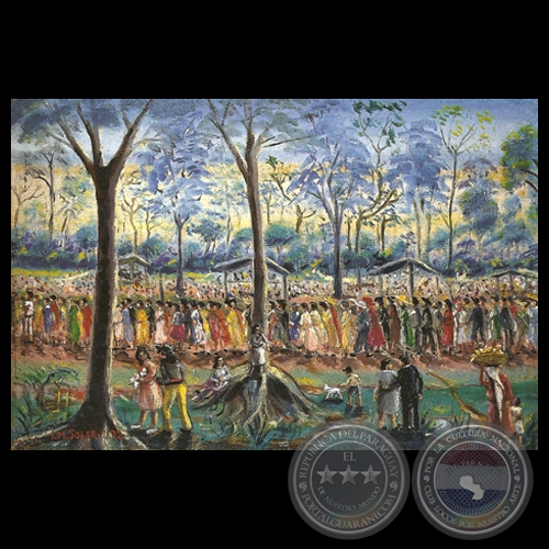 FILA PARA VER EL MBOI YAGUÁ EN EL JARDÍN BOTÁNICO, 1972 - Óleo de IGNACIO NÚÑEZ SOLER