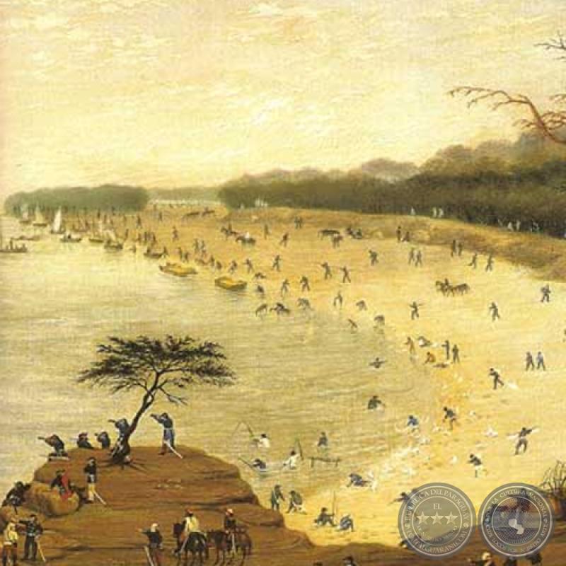 ITAPIRÚ Y PASO DE PATRIA MIRANDO DESDE CORRALES, 1866 - Óleo sobre tela de CANDIDO LÓPEZ 