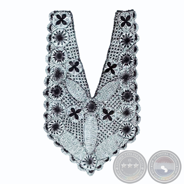 Detalle de vestuario en hilo de algodón (El Ñanduti - Josefina Plá)