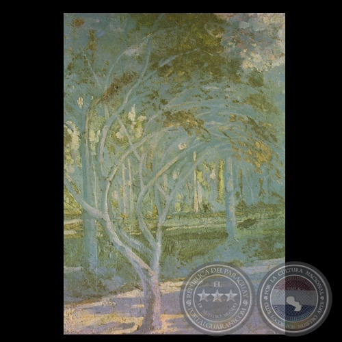 ARBOLES COLOR MALVA, 1928 - Óleo de JULIÁN DE LA HERRERÍA