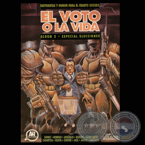 EL VOTO O LA VIDA - ALBUM DE HISTORIETAS - Ilustración de tapa de KIKE OLMEDO