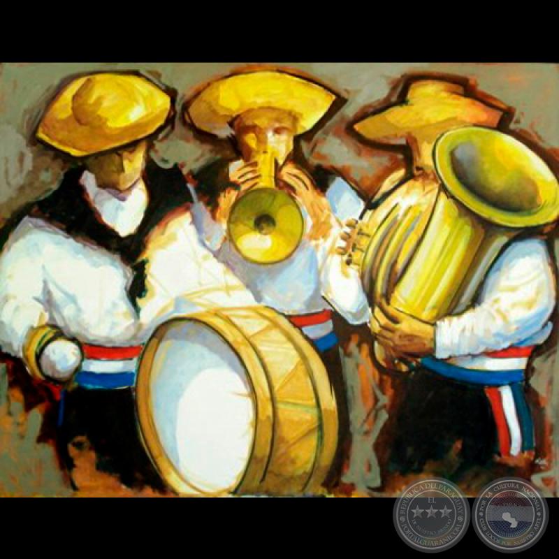 BANDITA DE MÚSICOS, Óleo de KOKI RUIZ (DEL REY GALERÍA DE ARTE)