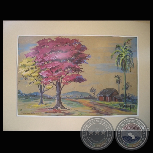 TAJY ROSADO Y AMARILLO CON RANCHO - Acuarela de LEONARDO TORFS