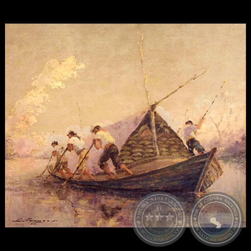 LA BARCAZA YERBATERA - Pintura al óleo de LUIS TORANZOS