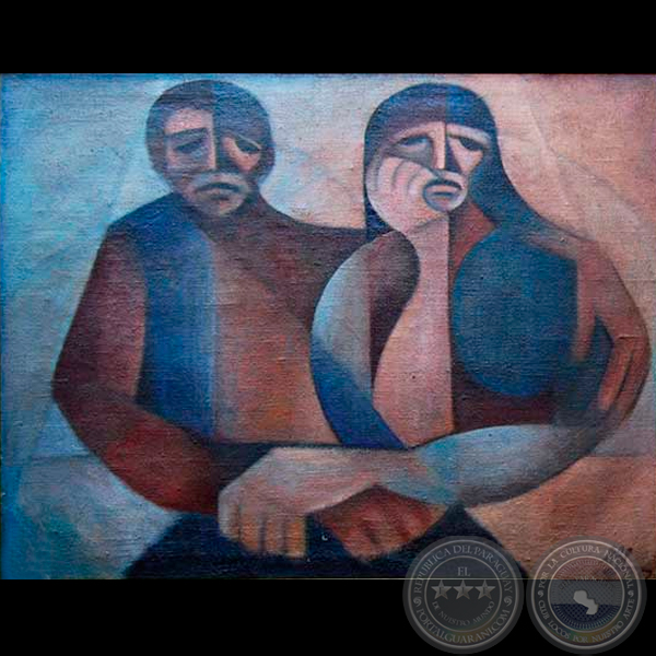PAREJA TRISTE, 1957 - Óleo sobre arpillera de OLGA BLINDER