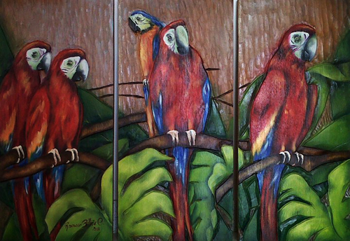 LOROS, Xilopintura de ROSSANA BITTAR (DEL REY GALERÍA DE ARTE)