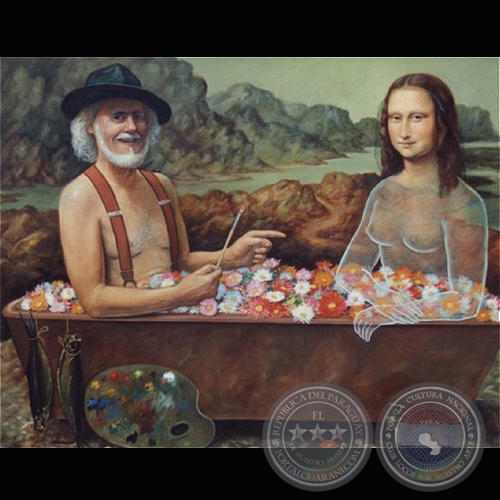 EN LA BAÑERA CON LA MONA LISA - Óleo de LEONARDO TORFS