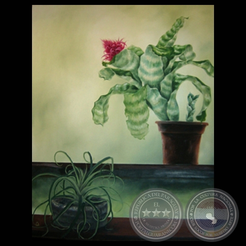 COMPOSICIÓN BROMELIAS AECHMEA CARAGUATA, 2005 - Óleo de YUKI HAYASHI