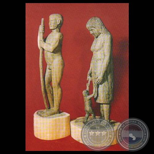 INDIOS GUAYAKI - Escultura en madera de ZENÓN PÁEZ ESQUIVEL