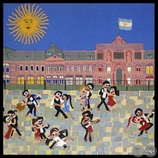 CASA ROSADA Y TANGO - Acrílico sobre lienzo de ANA CARINA ARANDA MIRANDA