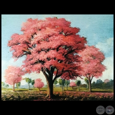 PAISAJE CON LAPACHOS ROSAS - Óleo de PABLO ALBORNO - Año 1940