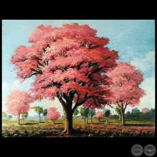 PAISAJE CON LAPACHOS ROSAS - leo de PABLO ALBORNO - Ao 1940