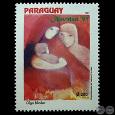 Pintura al leo de la artista OLGA BLINDER - NAVIDAD 1997 - SELLO POSTAL PARAGUAYO AO 1997