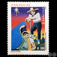 Pintura de MANUEL VIEDMA - NAVIDAD 1999 - PINTORES NACIONALES - SELLO POSTAL PARAGUAYO AÑO 1999