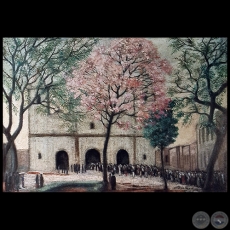 PROCESIÓN FRENTE A LA CATEDRAL - Óleo de JAIME BESTARD