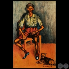 NIÑO CON GATO - Óleo de PEDRO DI LASCIO