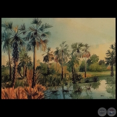 PAISAJE CHAQUEÑO CON LAGUNA - Óleo de FRANCISCO TORNÉ GAVALDÁ - Década de 1960