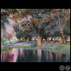 PAISAJE CON ARROYO Y ÁRBOLES - Óleo de JUAN ANSELMO SAMUDIO - Década de 1920