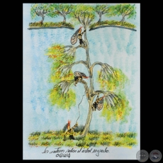 LOS NATIVOS SUBEN EL ÁRBOL SAGRADO - Dibujos de ÓGWA FLORES BALBUENA