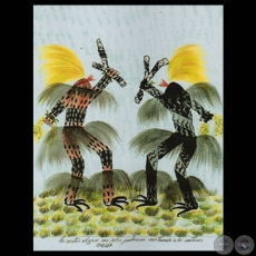 LOS MITOS ALZAN SUS PALOS PODEROSOS MOSTRANDO A LOS NATIVOS - Dibujo de ÓGWA FLORES BALBUENA