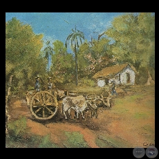 PAISAJE CON RANCHO - Óleo de LEONOR CECOTTO - Año 1986