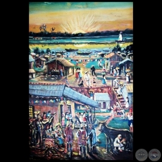 PUEBLO CERCA DEL RÍO - Obra de IGNACIO NUÑEZ SOLER - Colección GRUPO LIEBIG