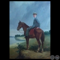 HOMBRE A CABALLO - RÍO PARANÁ - Óleo de WOLF S. SCHELLER