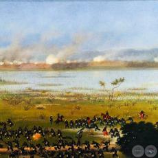 ASALTO DE LA 4ta. COLUMNA ARGENTINA A CURUPAYTÍ, 1866 - Óleo sobre tela de CANDIDO LÓPEZ