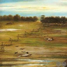 CAMPAMENTO INCENDIADO DEL EJÉRCITO PARAGUAYO, 1865 - Óleo sobre tela de CANDIDO LÓPEZ 