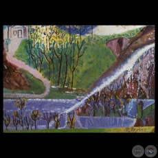 PAISAJE CON CASA Y RÍO, 1977 - Óleo de CARLOS FEDERICO REYES