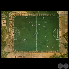 LA CANCHA DEL CLUB FERNANDO DE LA MORA, 1987 - Óleo de CARLOS FEDERICO REYES
