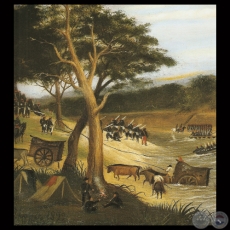 PRIMER CUERPO DEL EJÉRCITO ARGENTINO PASA POR EL RÍO CORRIENTES, 1865 - Óleo de CANDIDO LÓPEZ 