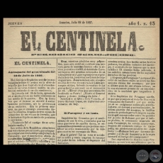 EL CENTINELA Nº 13 PERIÓDICO SERIO..JOCOSO, ASUNCIÓN, JULIO 11 de 1867