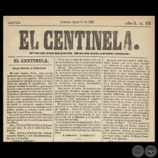 EL CENTINELA N 15 PERIDICO SERIO..JOCOSO, ASUNCIN, AGOSTO 1 de 1867