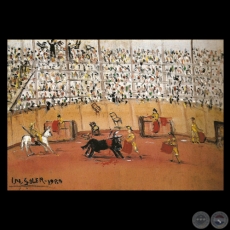 CORRIDA DE TOROS EN 1906, 1980 - Óleo de IGNACIO NÚÑEZ SOLER