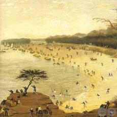 ITAPIRÚ Y PASO DE PATRIA MIRANDO DESDE CORRALES, 1866 - Óleo sobre tela de CANDIDO LÓPEZ 