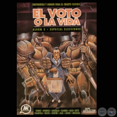 EL VOTO O LA VIDA - ALBUM DE HISTORIETAS - Ilustración de tapa de KIKE OLMEDO