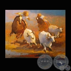 ARREANDO GANADO - Óleo de KOKI RUIZ 