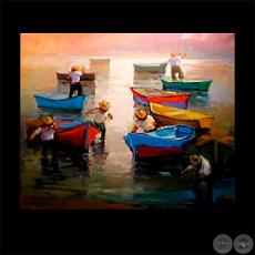 PESCADORES, Óleos de KOKI RUIZ (GALERÍA DE ARTE MATICES)