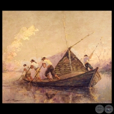 LA BARCAZA YERBATERA - Pintura al óleo de LUIS TORANZOS