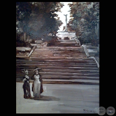 Escalinata de la calle Antequera - Óleo de Roberto Morelli
