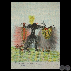 EL MITO CURA A LOS ENFERMOS EN SUS PODEROSAS PLUMERÍAS - Dibujo de OGWA - Año 2008