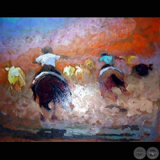 ARREANDO GANADO, Óleo de KOKI RUIZ (GALERÍA EL CÍRCULO)